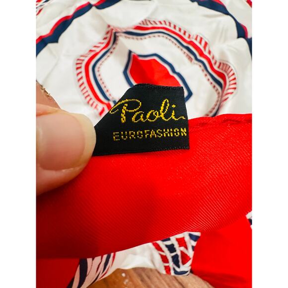 Vintage Paoli Red White Blue Geometric Abstract Rope Design 1960/70s Scarf - Picture 3 of 8